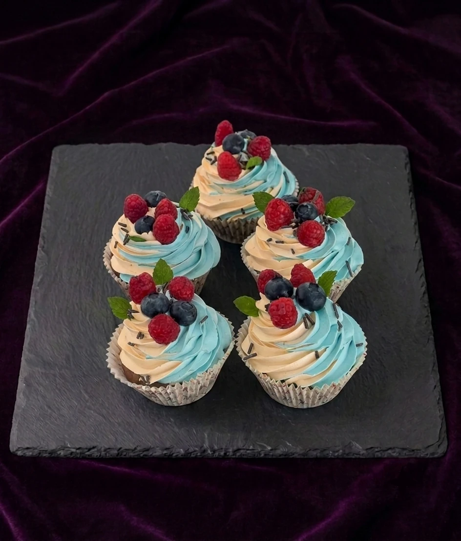 Cupcake — Brownie korpus s ochuteným mascarpone krémom a ovocím