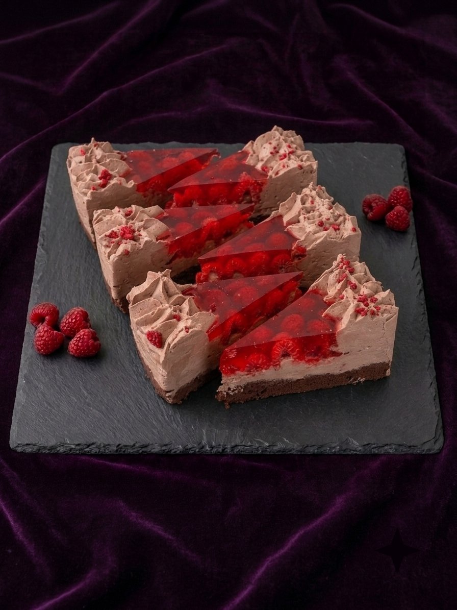 Malinovo - Čokoládová Torta — Mascarpone plnka, zaliata želatínou, maliny navrchu