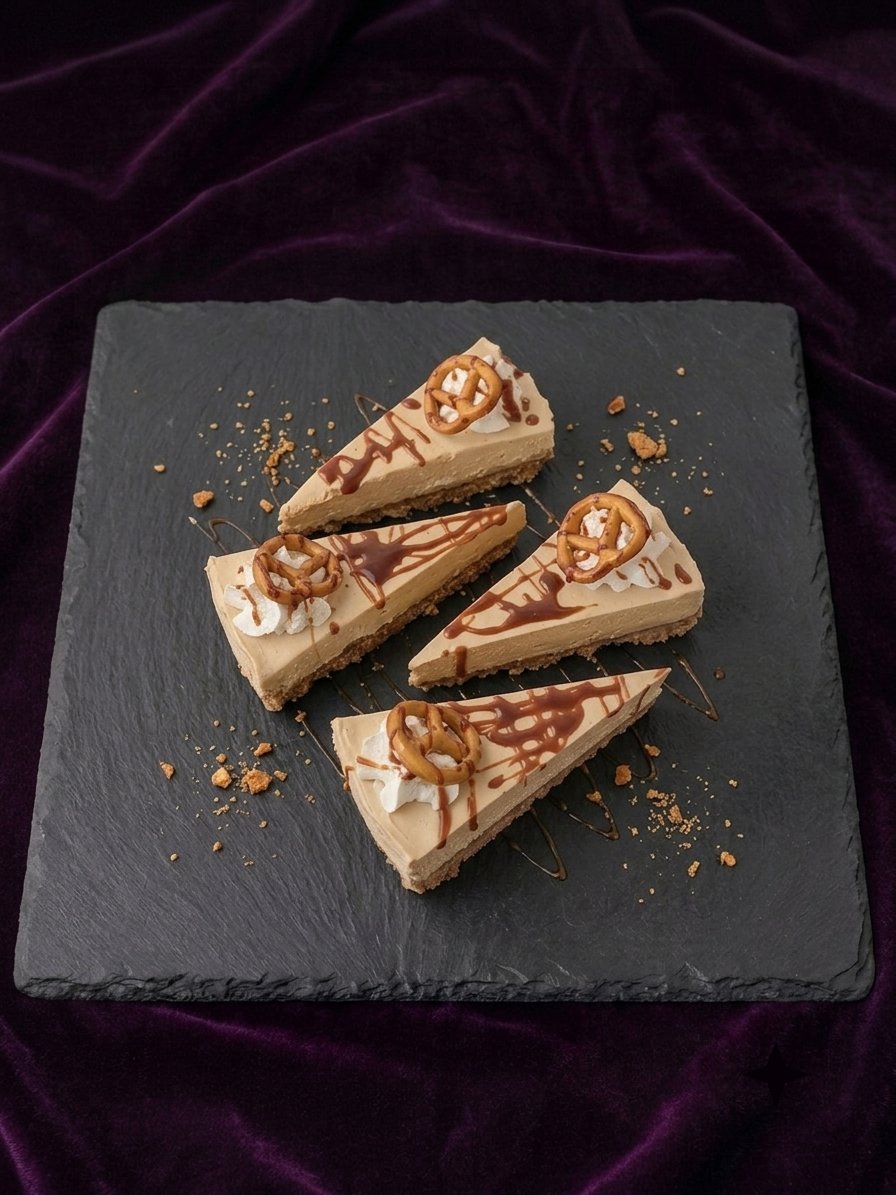 Cheesecake Slaný Karamel — Sušienkový korpus, karamelová mascarpone plnka, slaný karamel navrchu