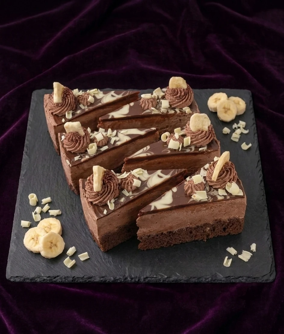 Čokoládovo Banánová Torta — Čokoládová mascarpone plnka s celým banánom, ovocie navrchu